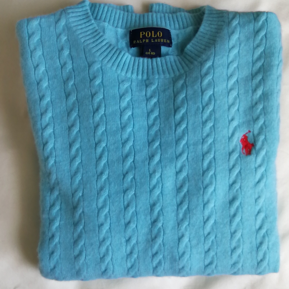 Polo Ralph Lauren 100% Cashmere Cable-knit Sweater, Tag girl L(14-16)